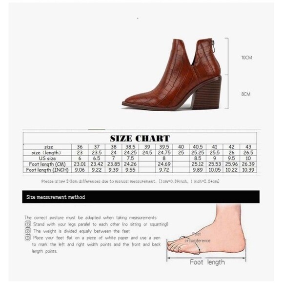 Womens Slip on Ankle Boots V Cutout Pointed Toe Chunky Mid Heel Booties Size 8.5 - Picture 4 of 13